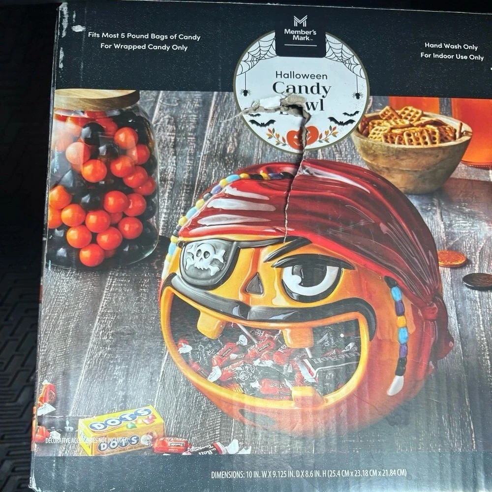 Member's Mark Halloween Ceramic Pirate Candy Bowl NIB‎